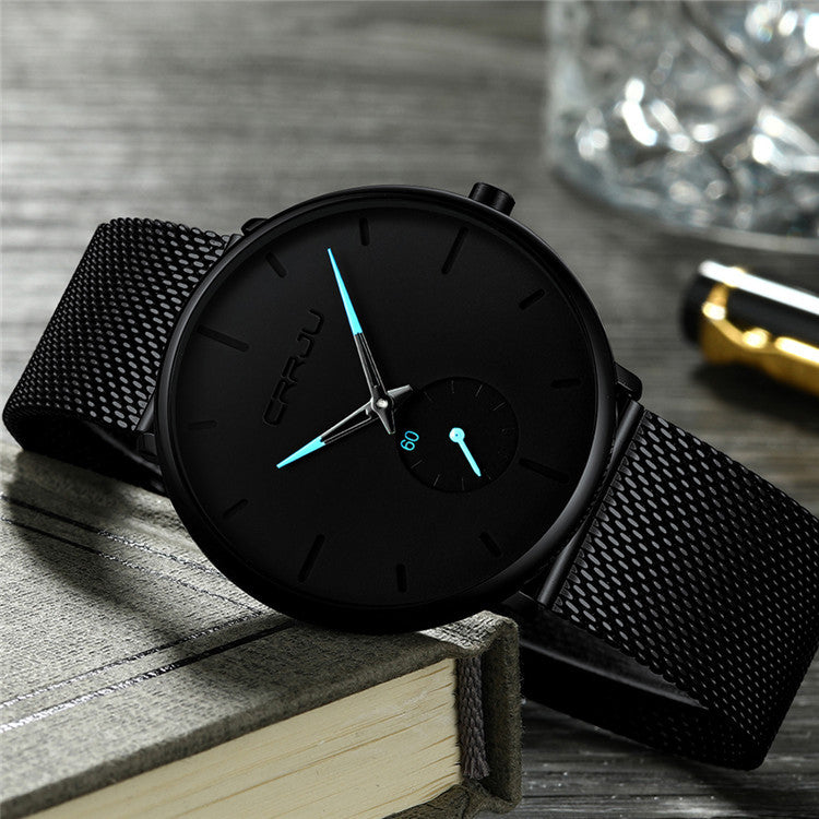 Simple ultra-thin watch with round mesh belt