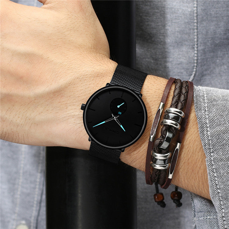 Simple ultra-thin watch with round mesh belt