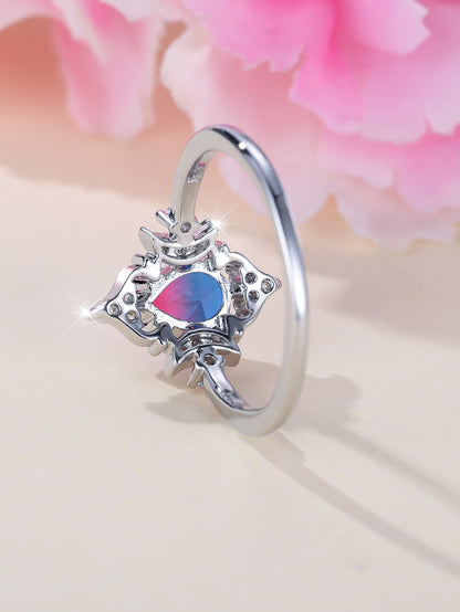 New Gradient White K Rose Blue Water Drop Tourmaline Crown Ring Personality Fashion