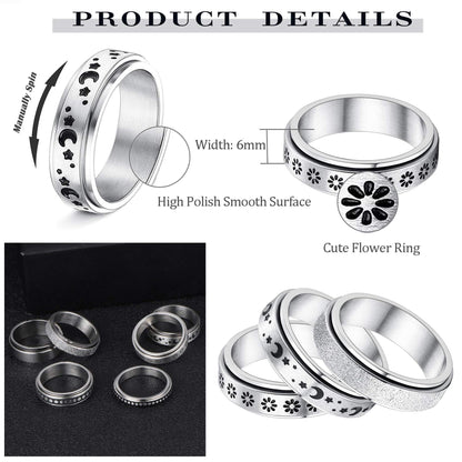 Stainless Steel Rotatable Spinner Relieve Anxiety Rings