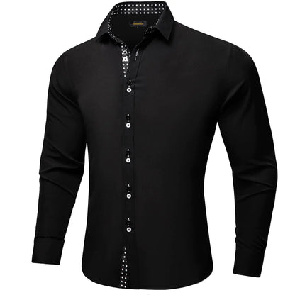 DiBanGu Men's Dress Shirt Long Sleeve Casual Button Down Shirts Regular Fit Inner Contrast Shirt for Business Party X-Large Black/White Polka Dot