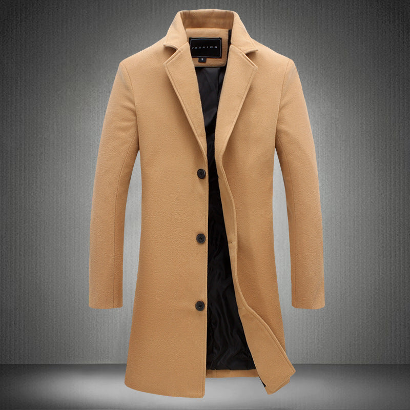 Mens Casual Business Woolen Coats Cream