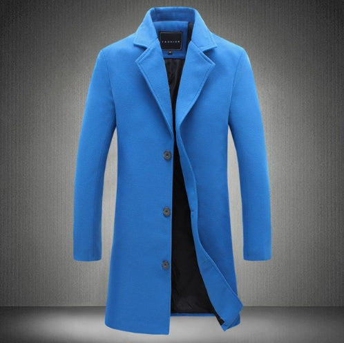 Mens Casual Business Woolen Coats blue