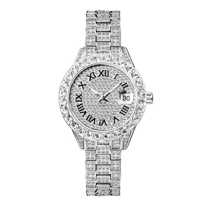 Quartz Luminous Diamond Inlaid Design Watch Silver