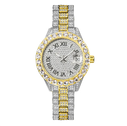 Quartz Luminous Diamond Inlaid Design Watch silver and Gold