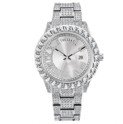 Quartz Luminous Diamond Inlaid Design Watch Silver