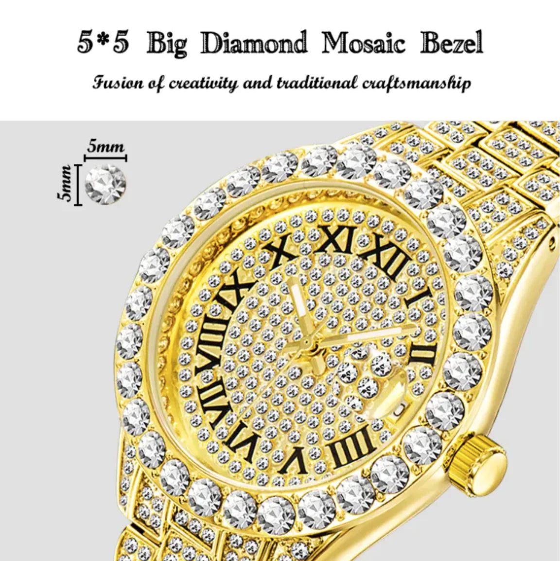 Luminous Waterproof Quartz Watch with Diamond Inlaid Design