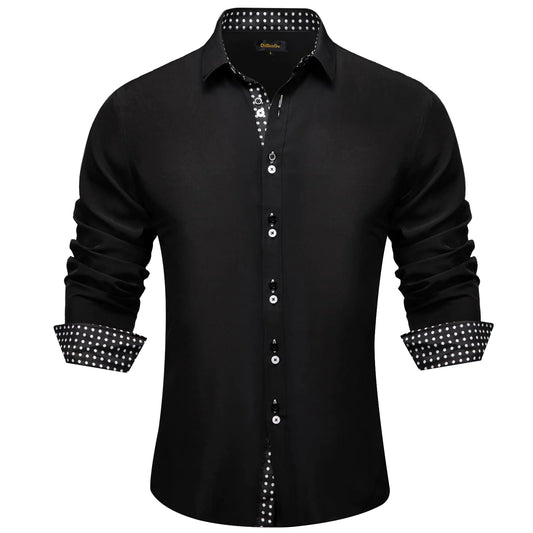 DiBanGu Men's Dress Shirt Long Sleeve Casual Button Down Shirts Regular Fit Inner Contrast Shirt for Business Party X-Large Black/White Polka Dot