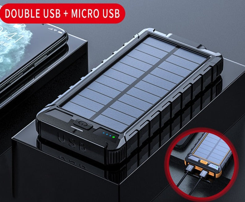Solar Fast Charging Power Bank Portable 20000mAh Charger Waterproof